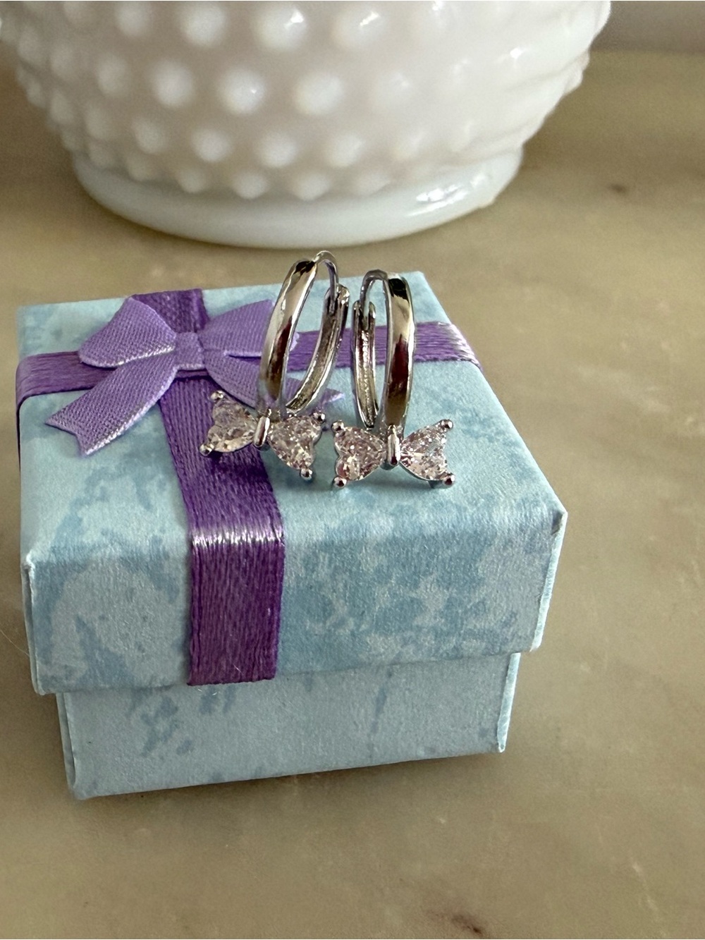 S925 Sterling Silver Hoop Earrings with Bow